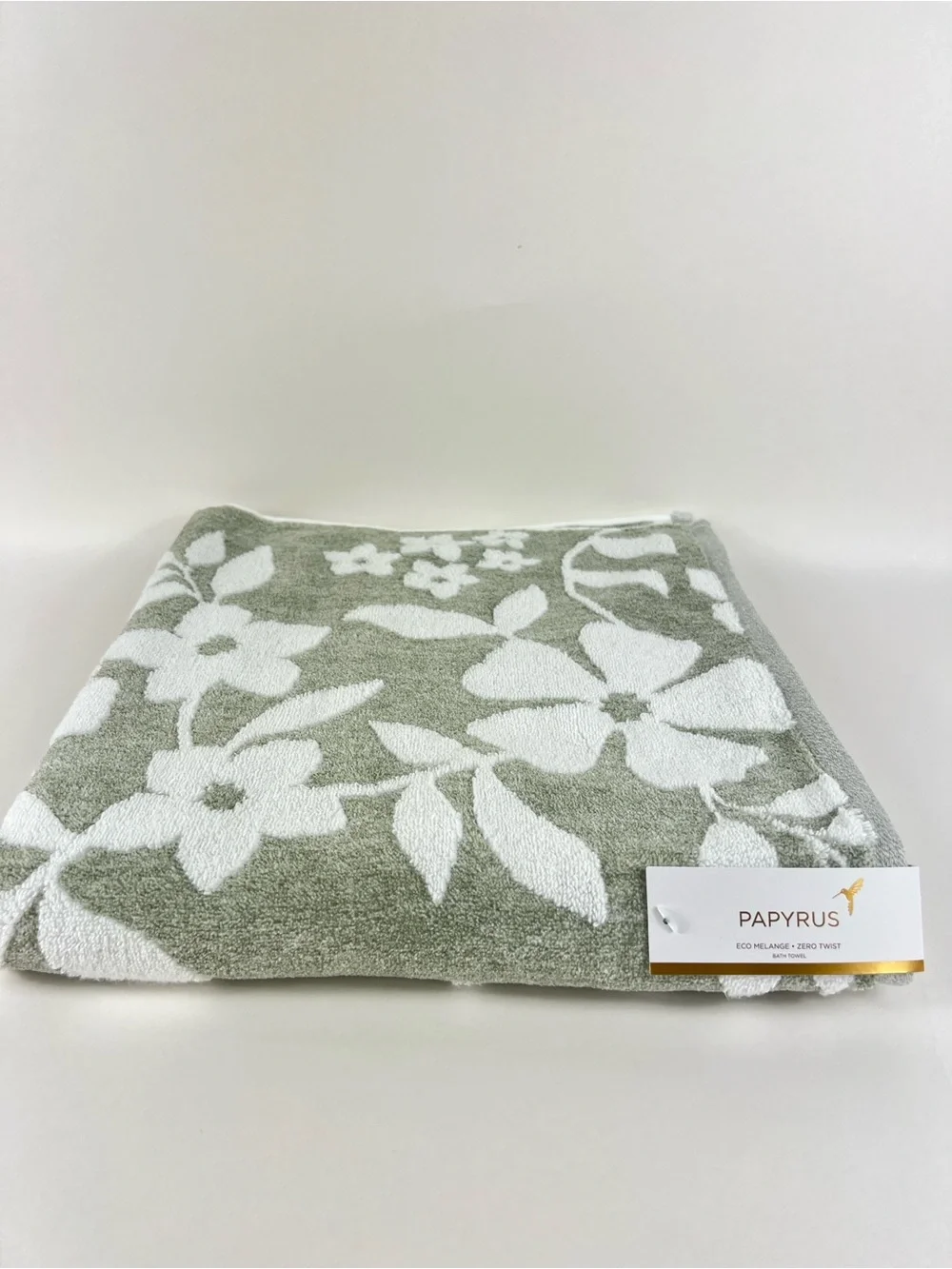 Papyrus Sage Green & White Floral Bath Towel Soft Cotton Blend 1 Pc NEW
